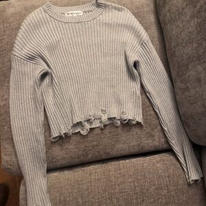 Gray Distressed Ribbed Sweater